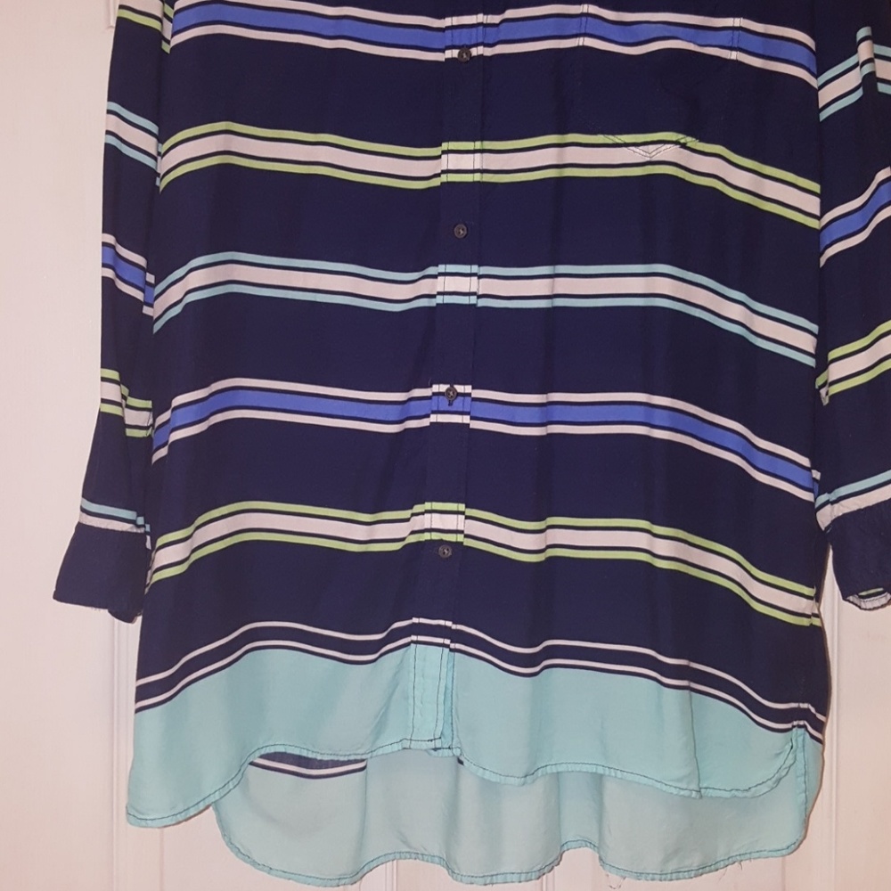 Gap Blue Striped Button Up Blouse XL - Picture 3 of 4
